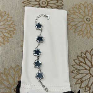Elegant Silver and Black Flower Bracelet